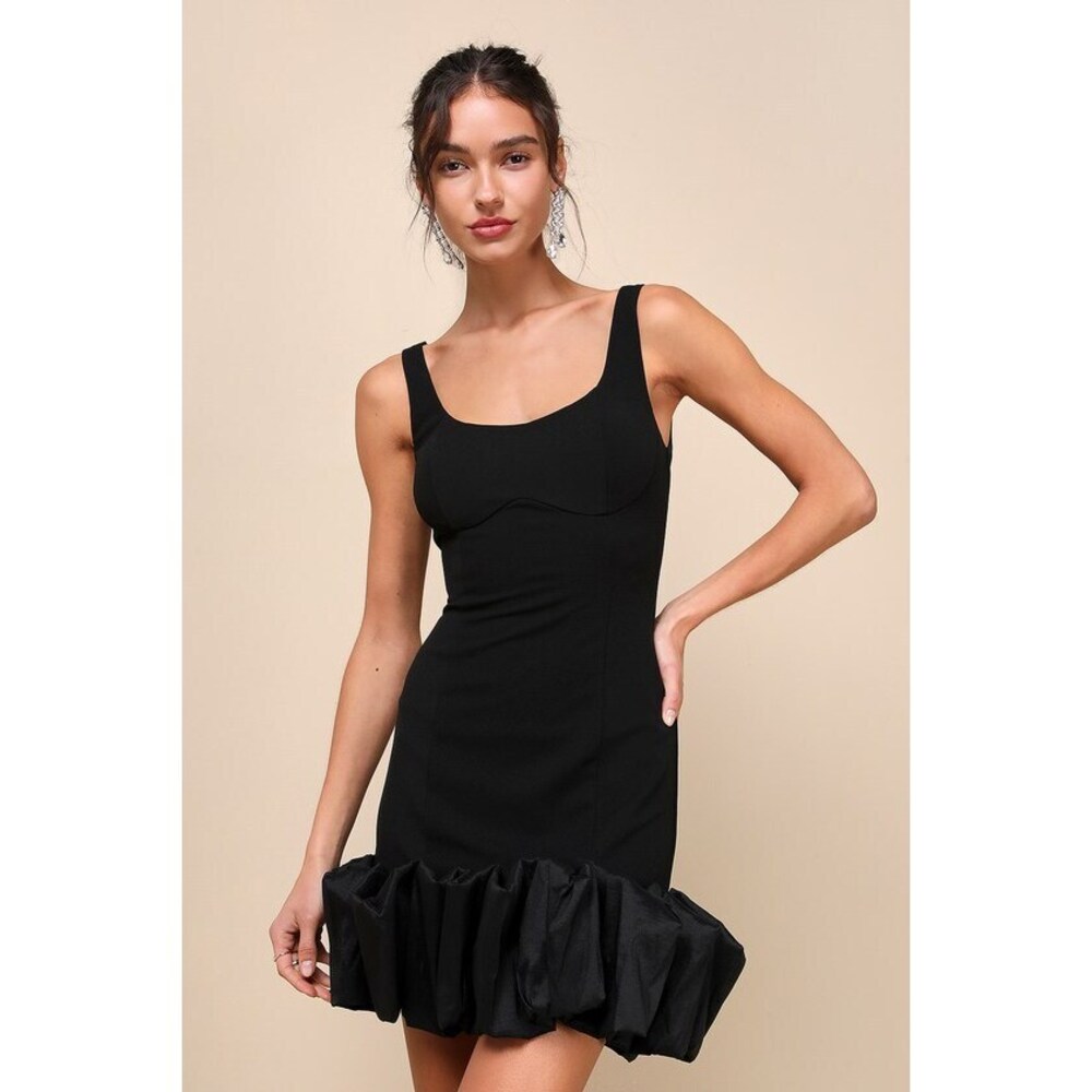 Lulus Essentially Flirty Black 3d Ruffle Hem Bodycon Mini Dress - Size L